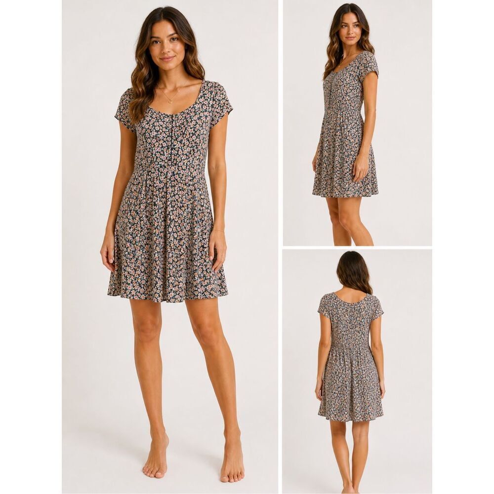 No Boundaries Floral Mini Dress Green Ditsy Print Padded Bust Size L Junior